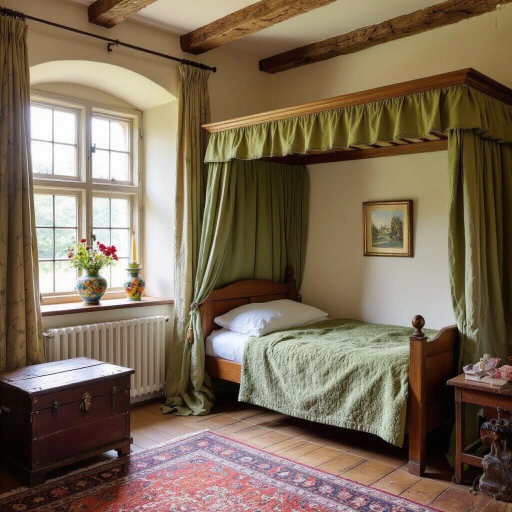 Medieval Manor Bedroom with Celtic Art, Old Masters Style