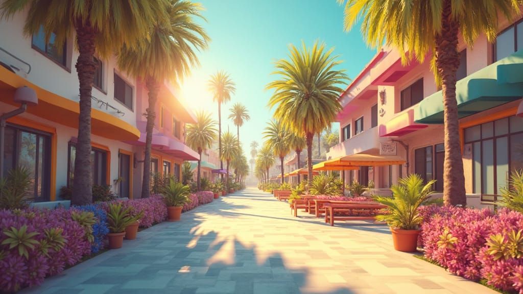 Vibrant Saturday Scene in Pastel Colors