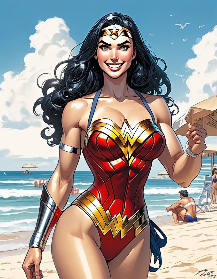 Wonder Woman as Lifeguard: Comic Book Art