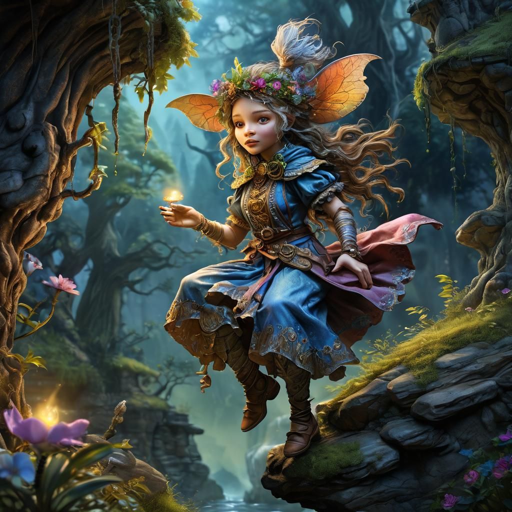 Mystical Night Fairy Cartoon Illustration