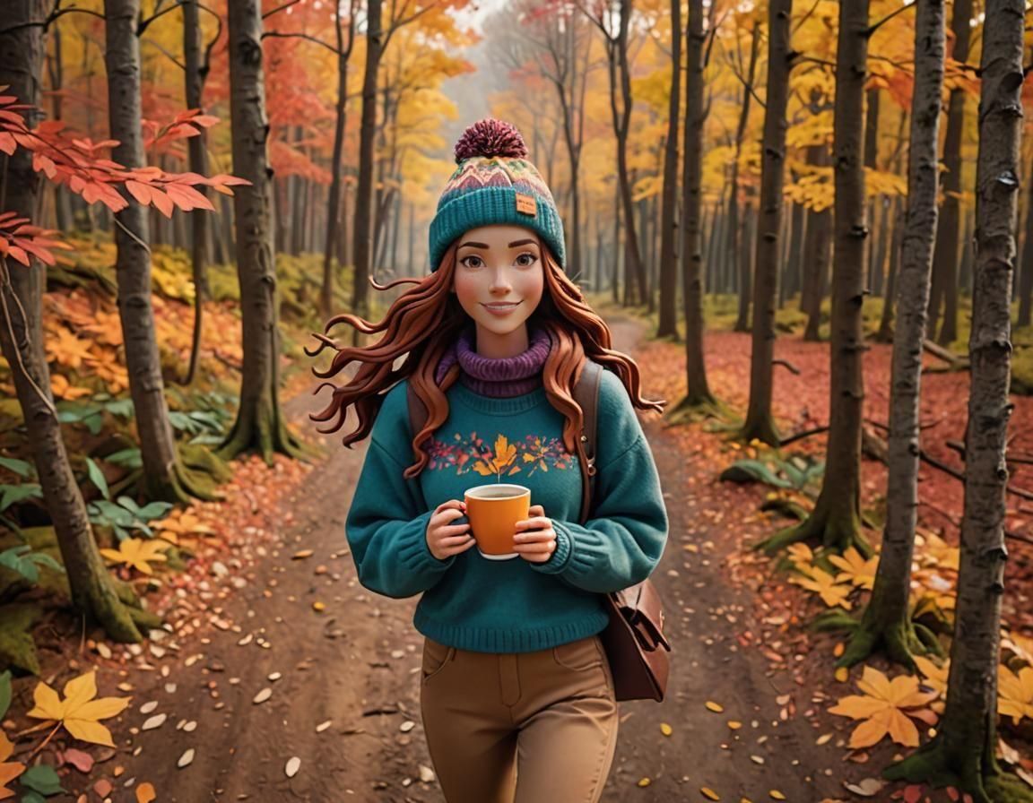 Claymation Woman's Autumn Walk, Laika Studios Style