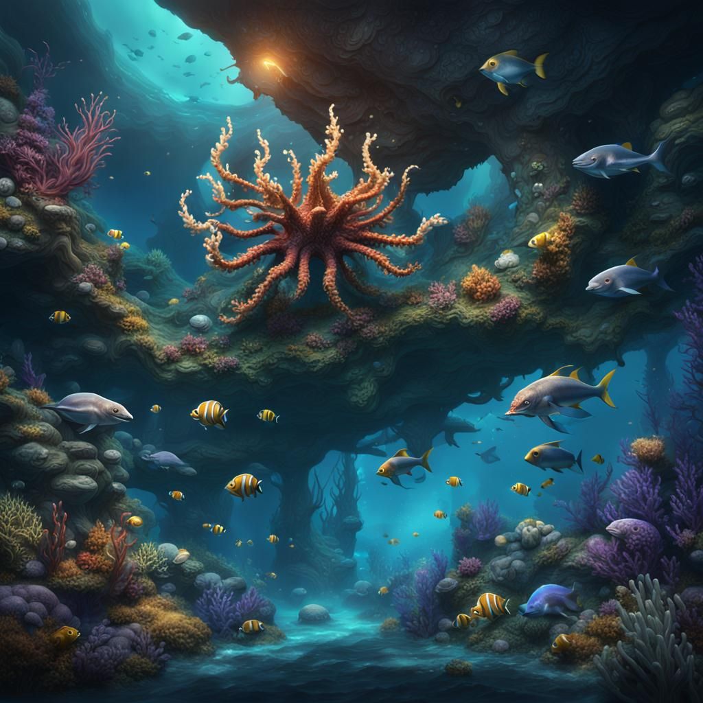 Detailed Deep Sea Life Fantasy Concept Art