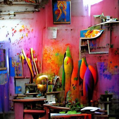 Colorful Art Studio with Vibrant Supplies
