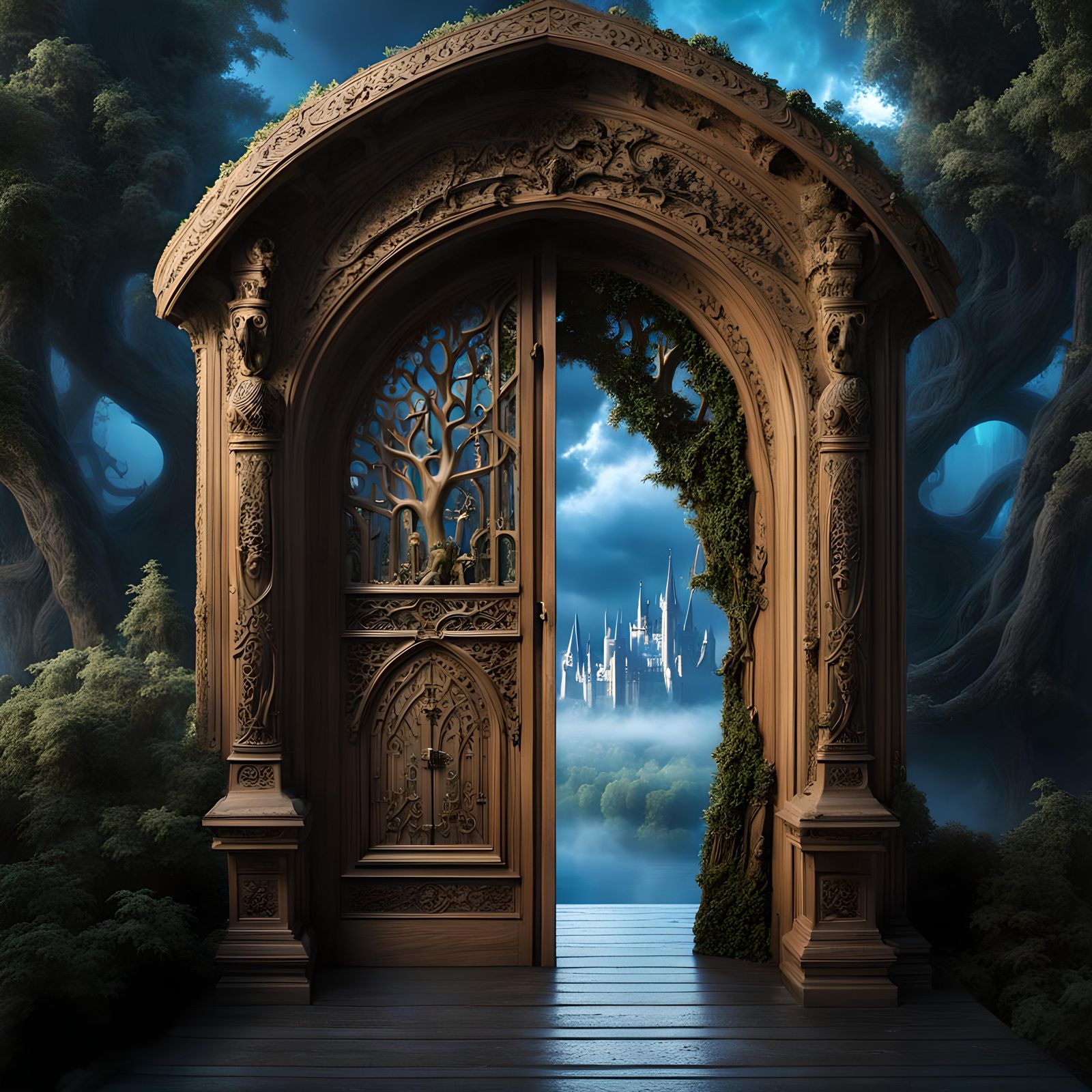 Majestic Floating Door to Gothic Fantasy Realm