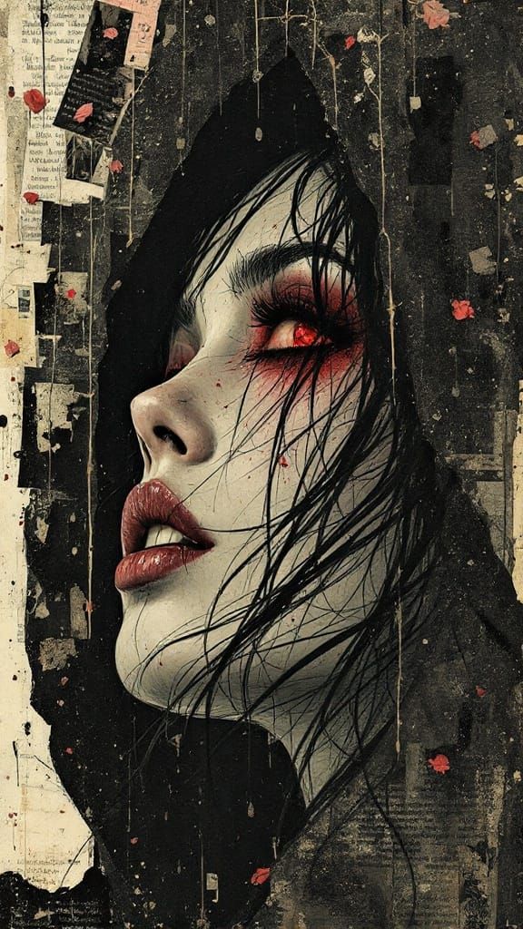 Ethereal Vampire Portrait in Distressed Journal Style