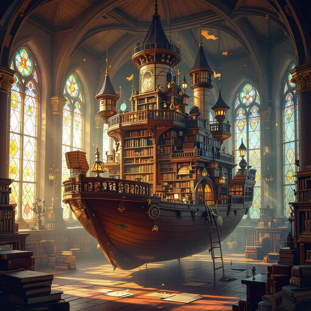 Majestic Floating Castle Library in Detailed Matte Painting ...