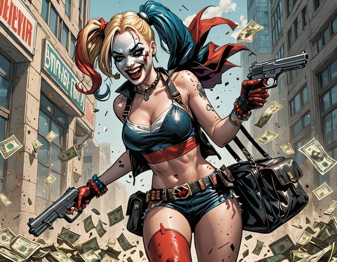 Harley Quinn's Bikini Bank Heist: Comic Book Style