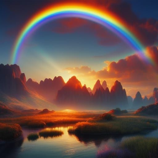 Alice in Wonderland and the Rainbow: Fantasy Art