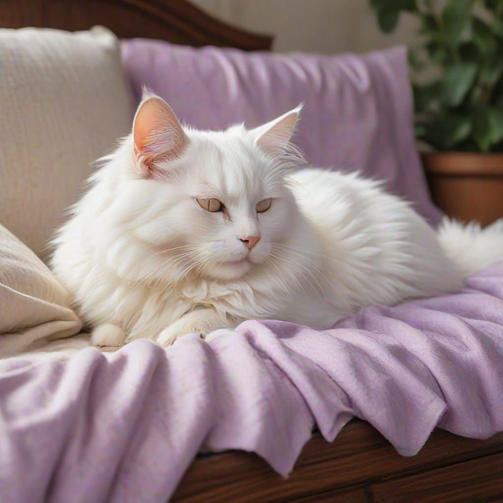 Cozy Cat Nap in Watercolor Mokuhanga Style