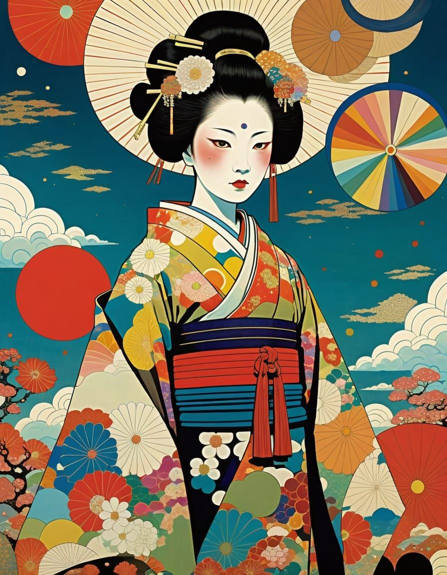 Cosmic Geisha in Kimono, Takashi Murakami Style
