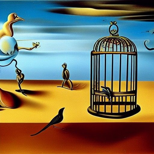 Surreal Toy Bird in Cage, Dali Style