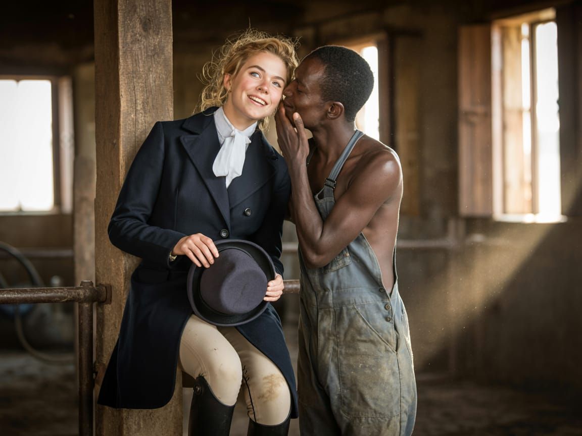 Passionate Stable Kiss: Countess and Farmhand Portrait