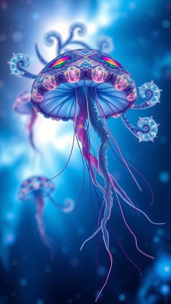Cybernetic Jellyfish in Neon Cyberpunk Rainforest