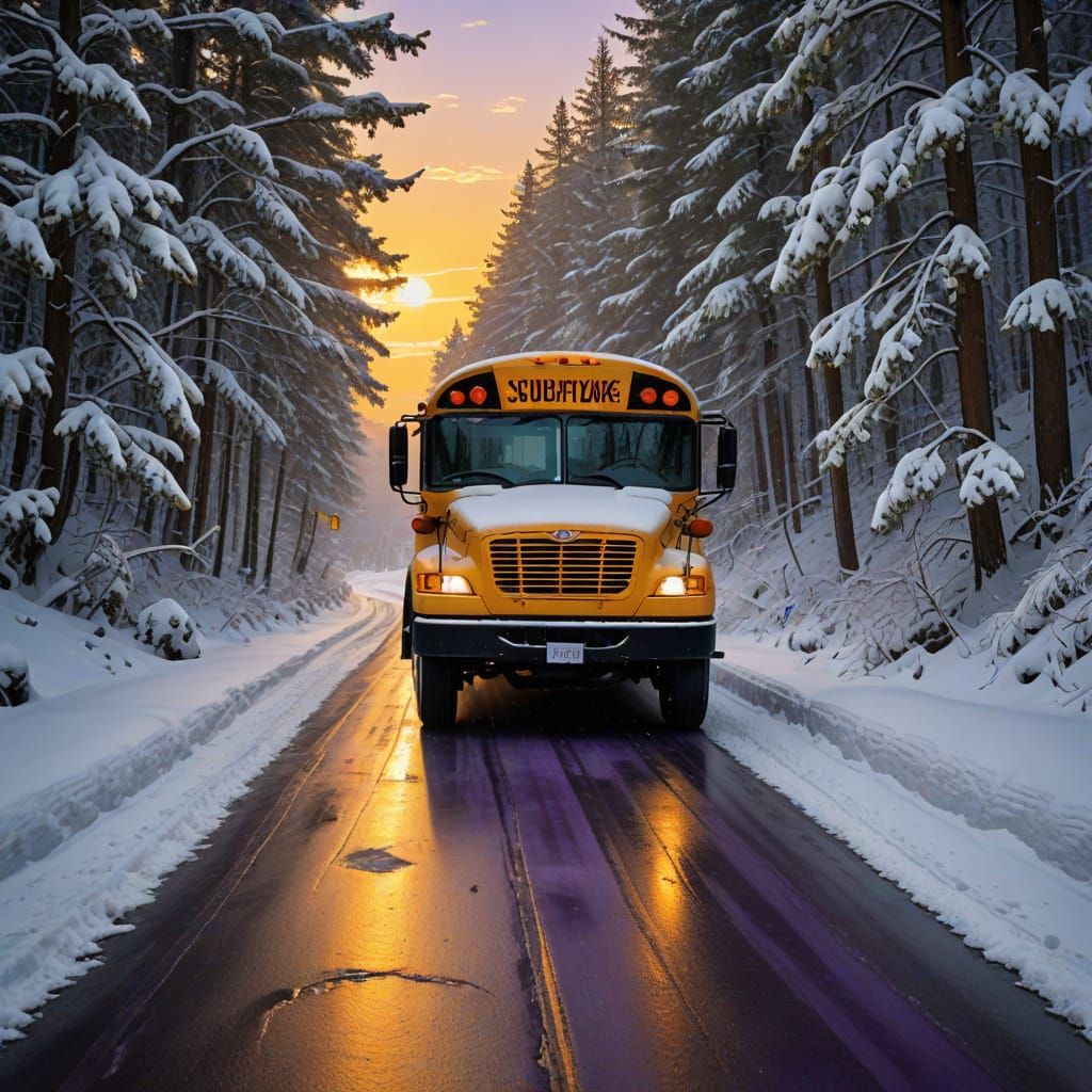 Snowy Mountain Road in Vibrant Oil Painting