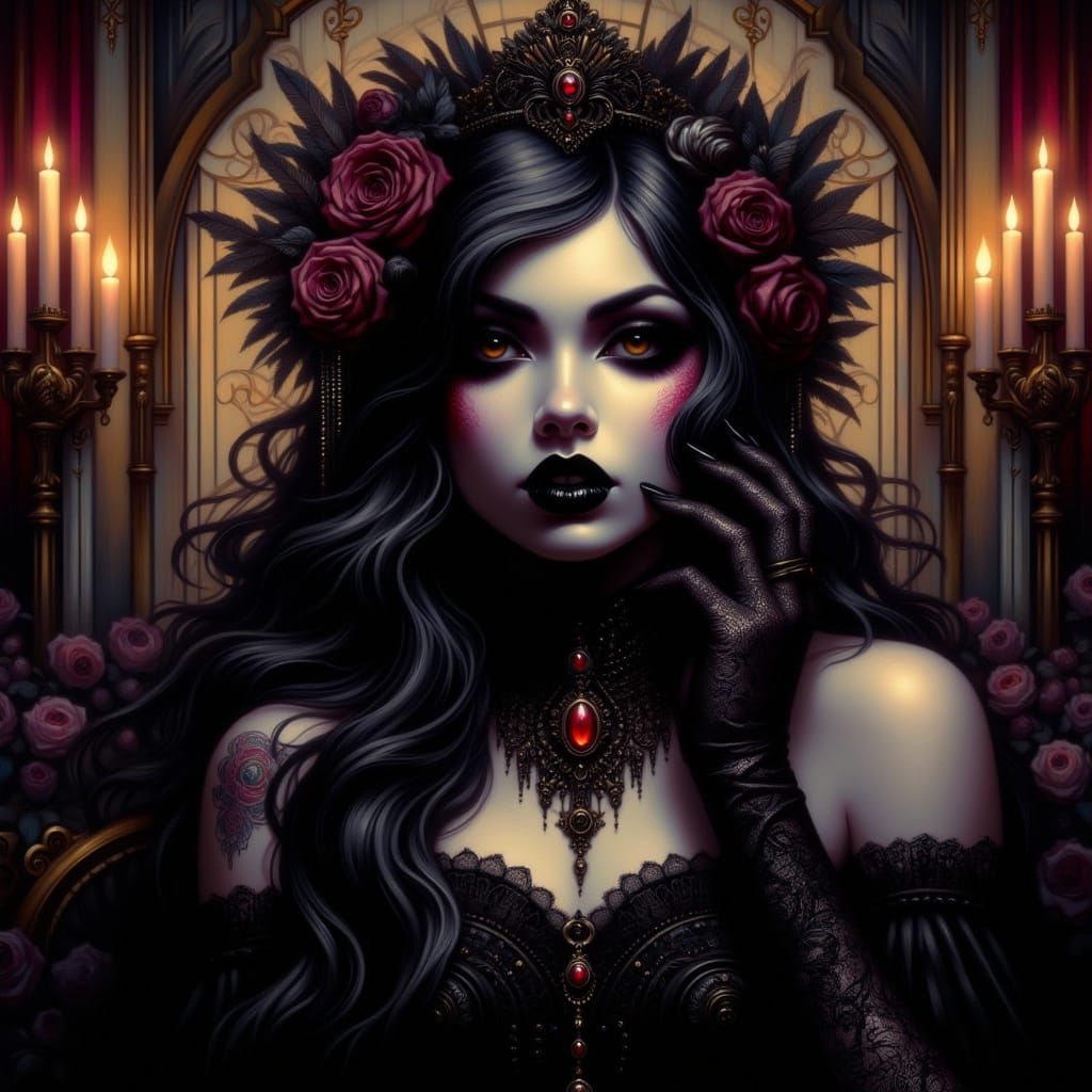 Elegant Vampire in Gothic Candlelit Room