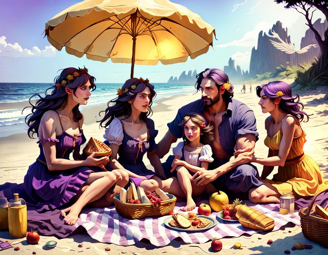 Happy family romantic_enjoy happy picnic at beach on summer ...