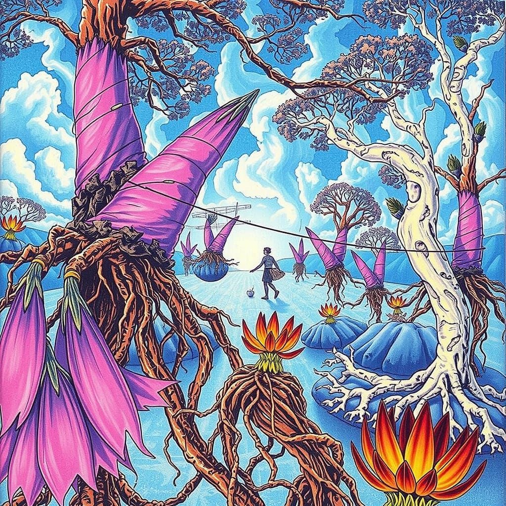 Trees Adrift in a Dreamlike Sky with Billowing Clouds and Vi...