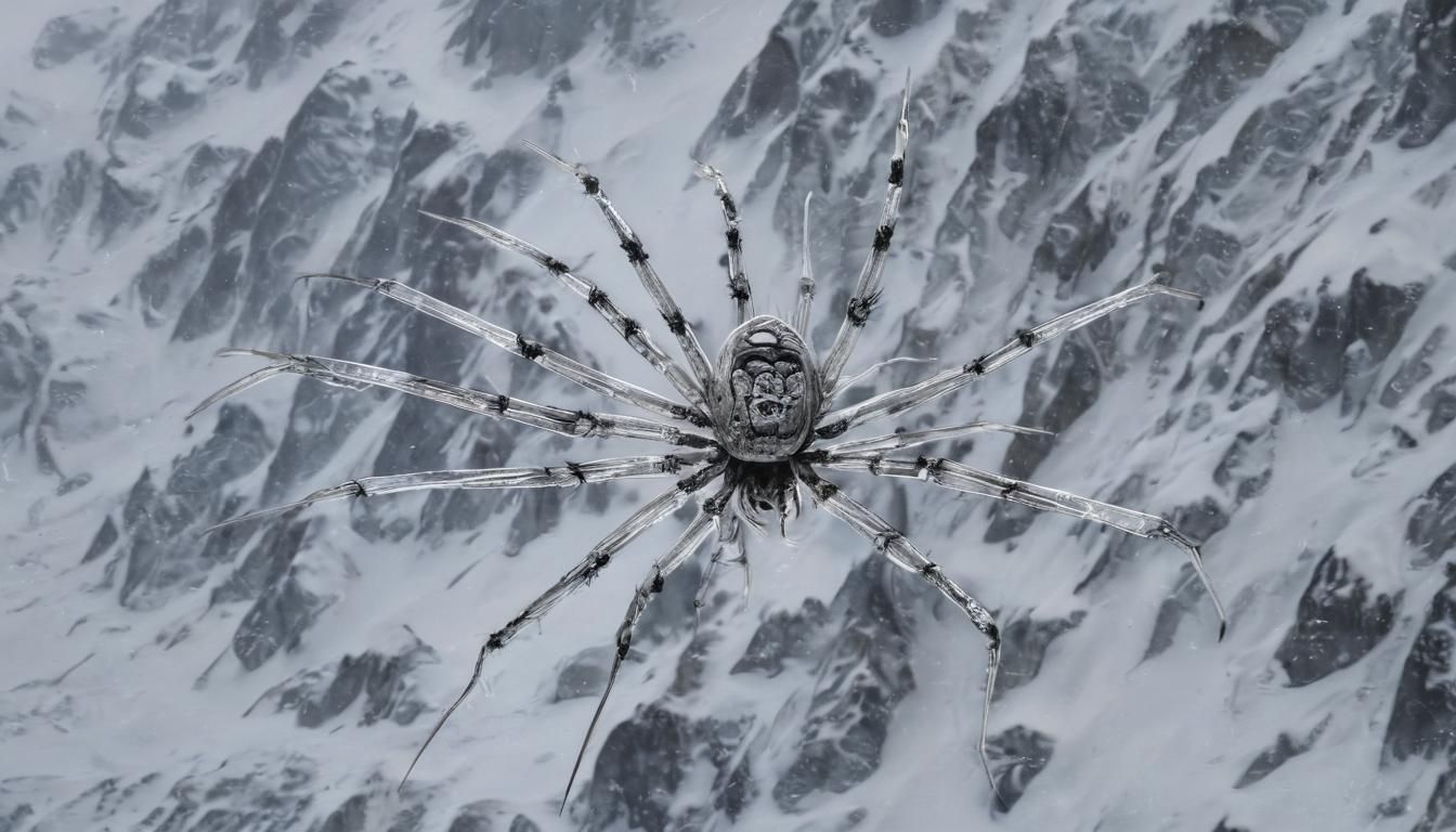 Giant Translucent Snow Spider Striding Mountains
