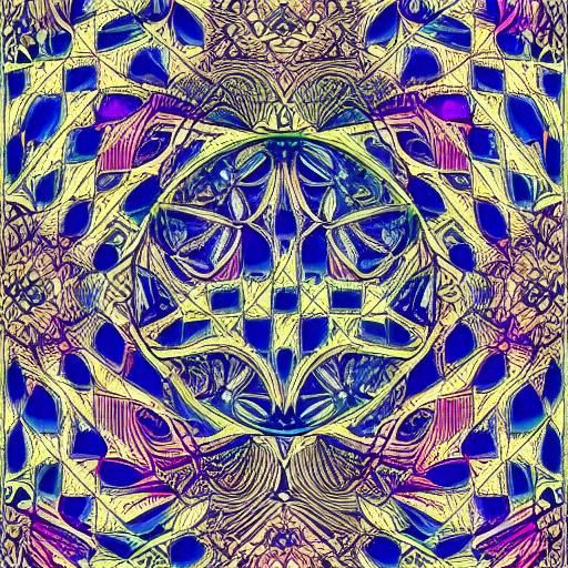 Vibrant Blue Zentangle Face in Intricate Fantasy Art