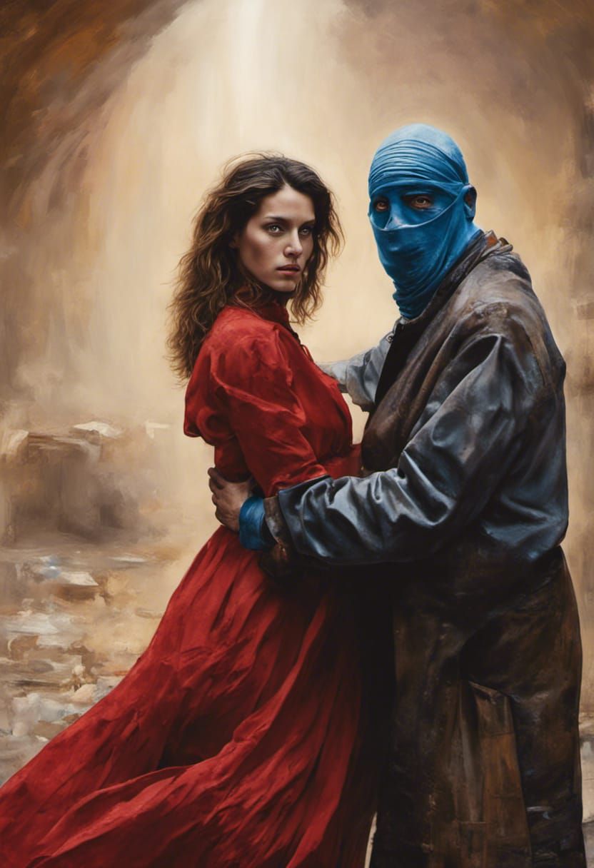 blue man and red lady