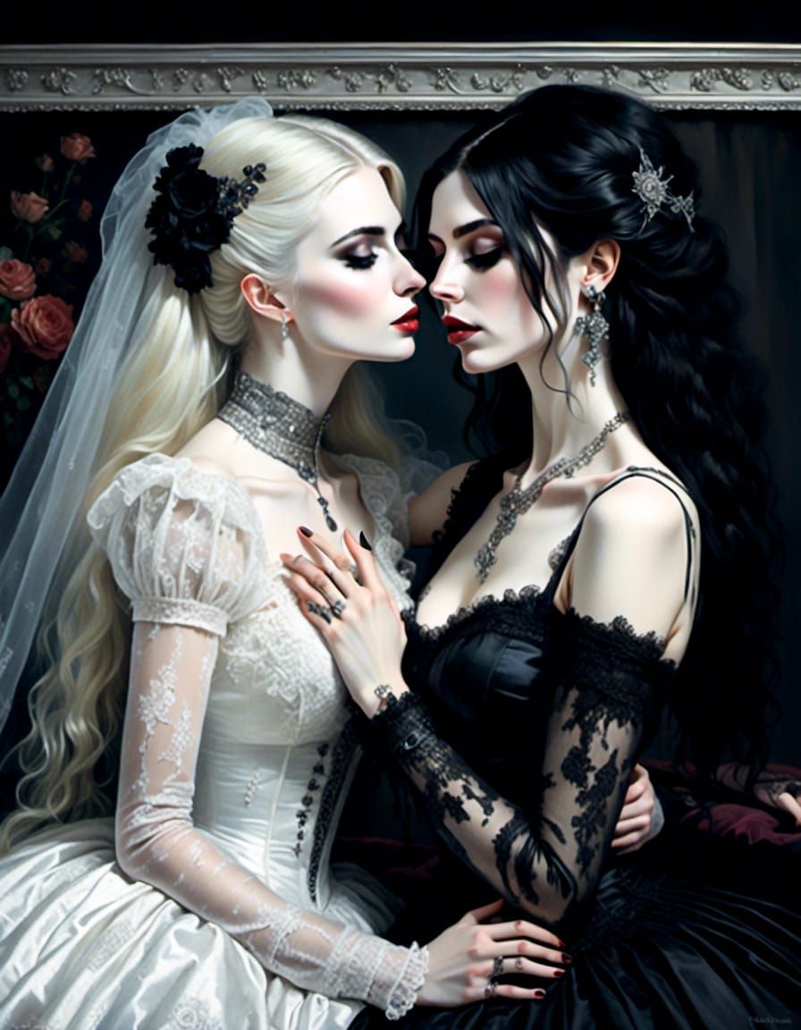 Gothic Lesbian Romance: Tender Kiss in Silver Frame