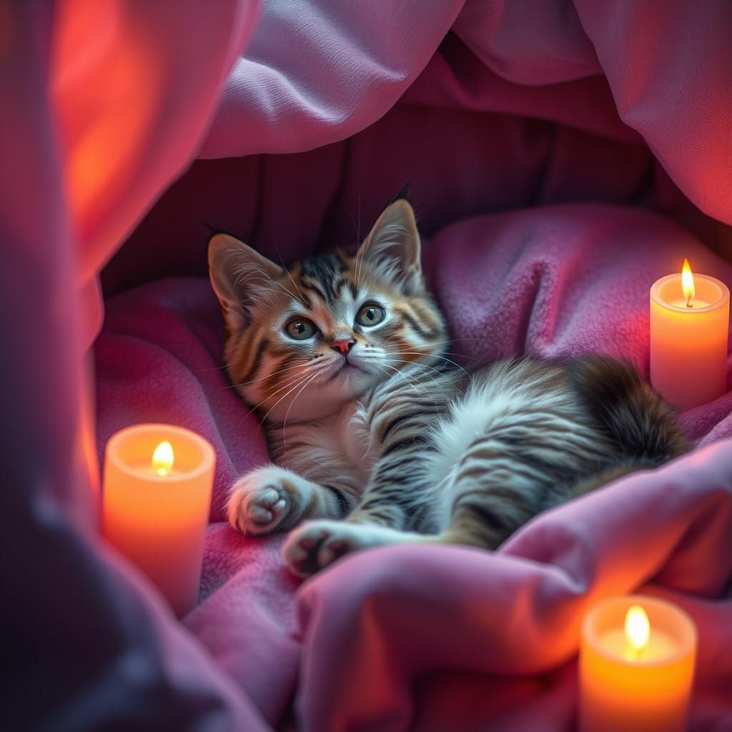 Whimsical Cat Dreams in Velvet Splendor