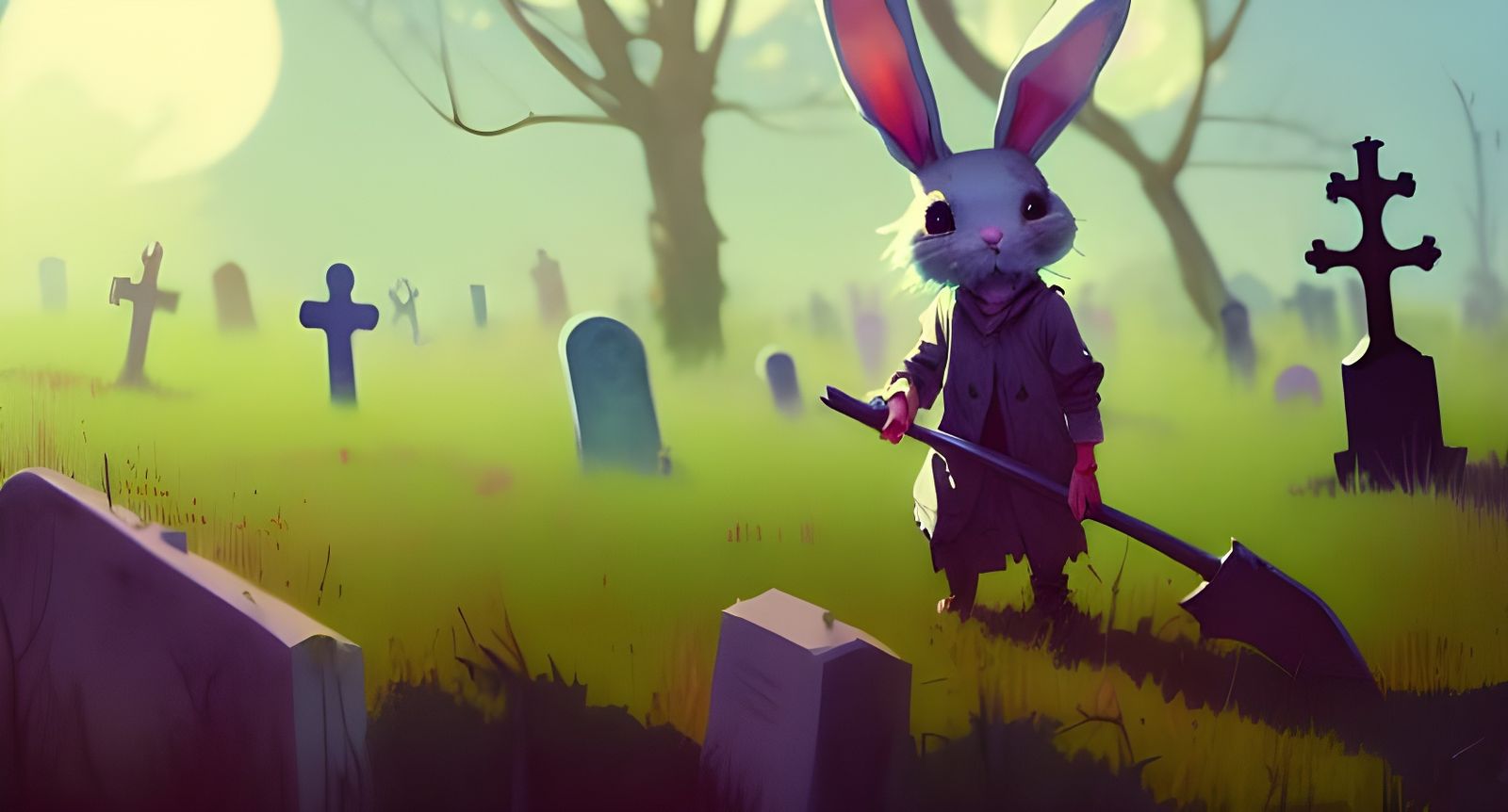 Photorealistic Bunny Gravedigger in Sinister Detail