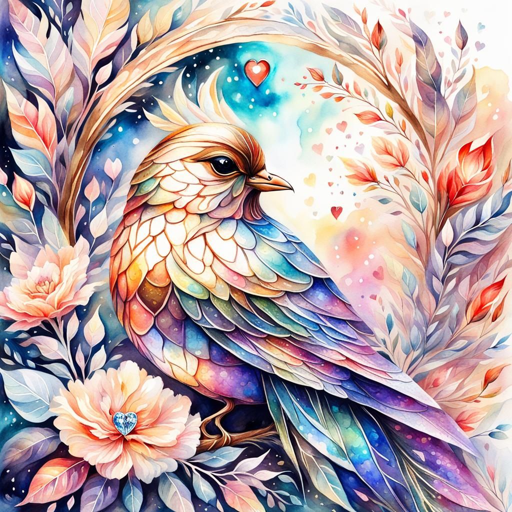 Dreamlike Bird Portrait in Watercolor Art