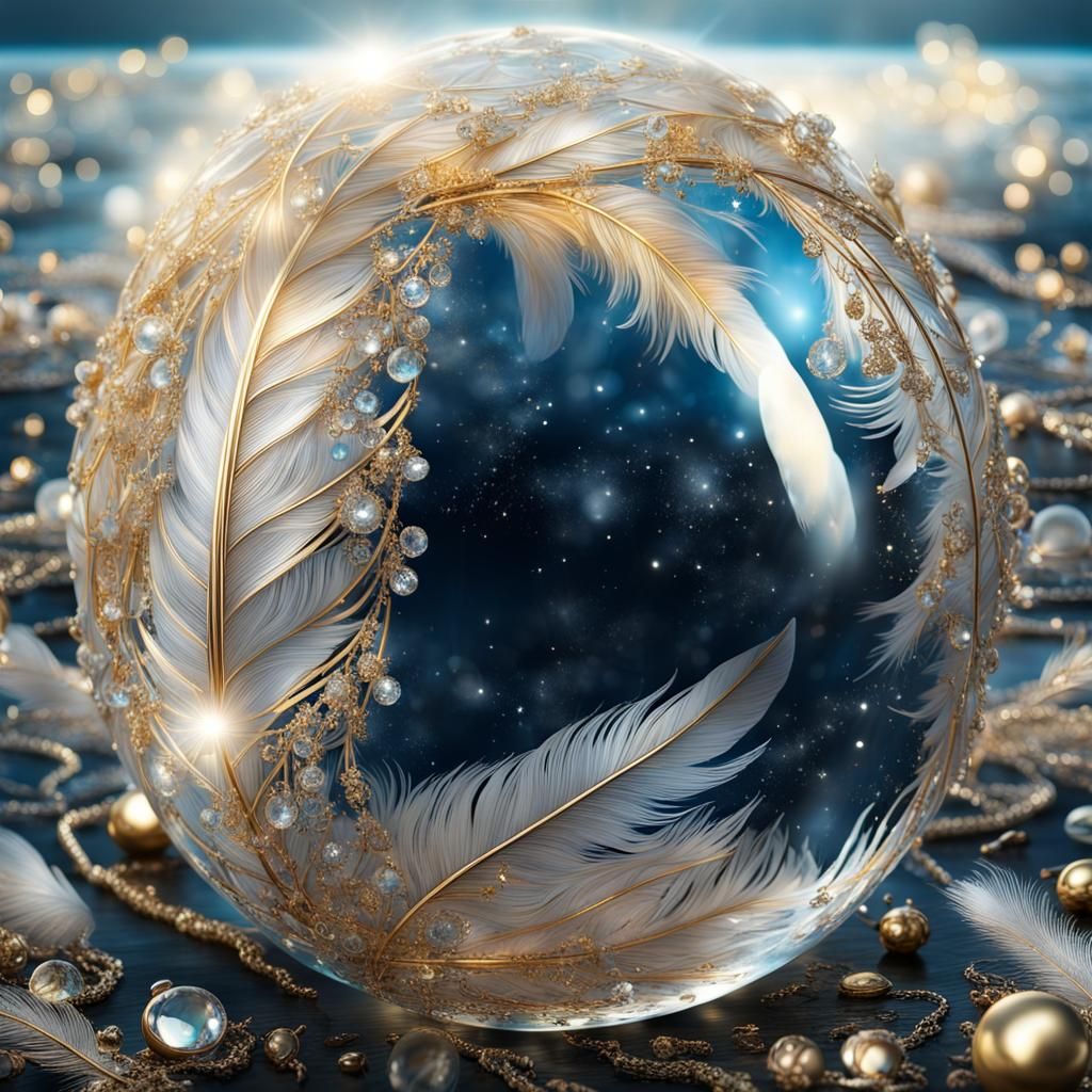 Golden Feather Sails in Jewel-Adorned Sphere
