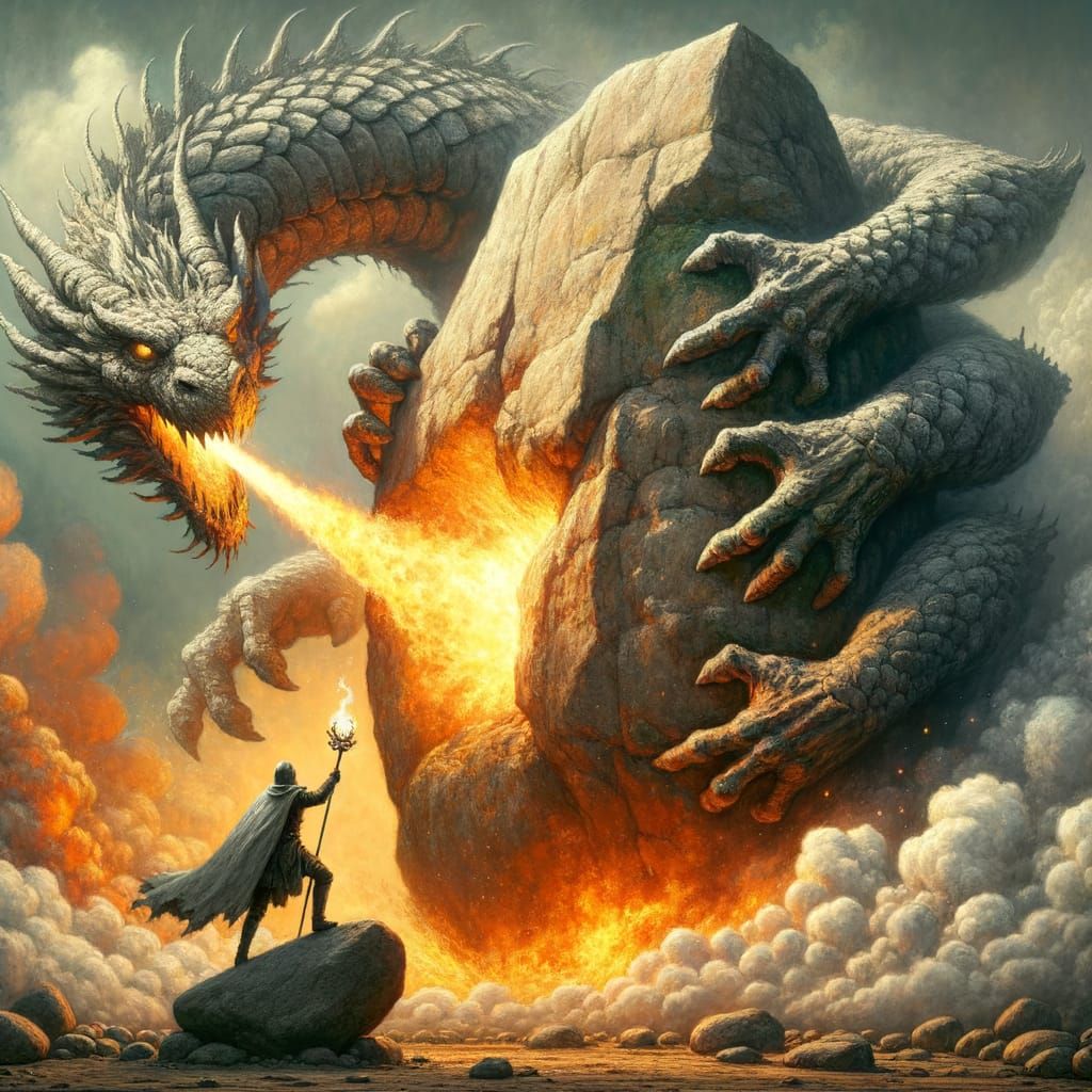 Fantasy Knight Hiding From Dragon Fire