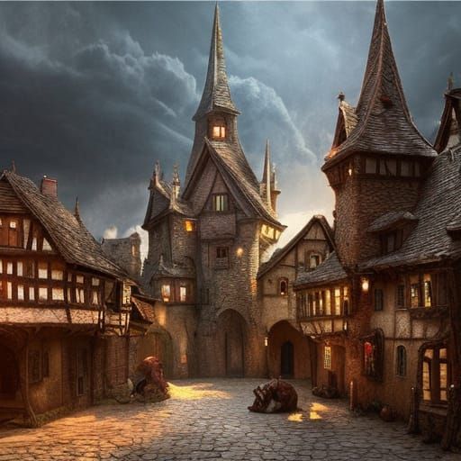 Haunted Medieval Village: Dramatic Digital Painting