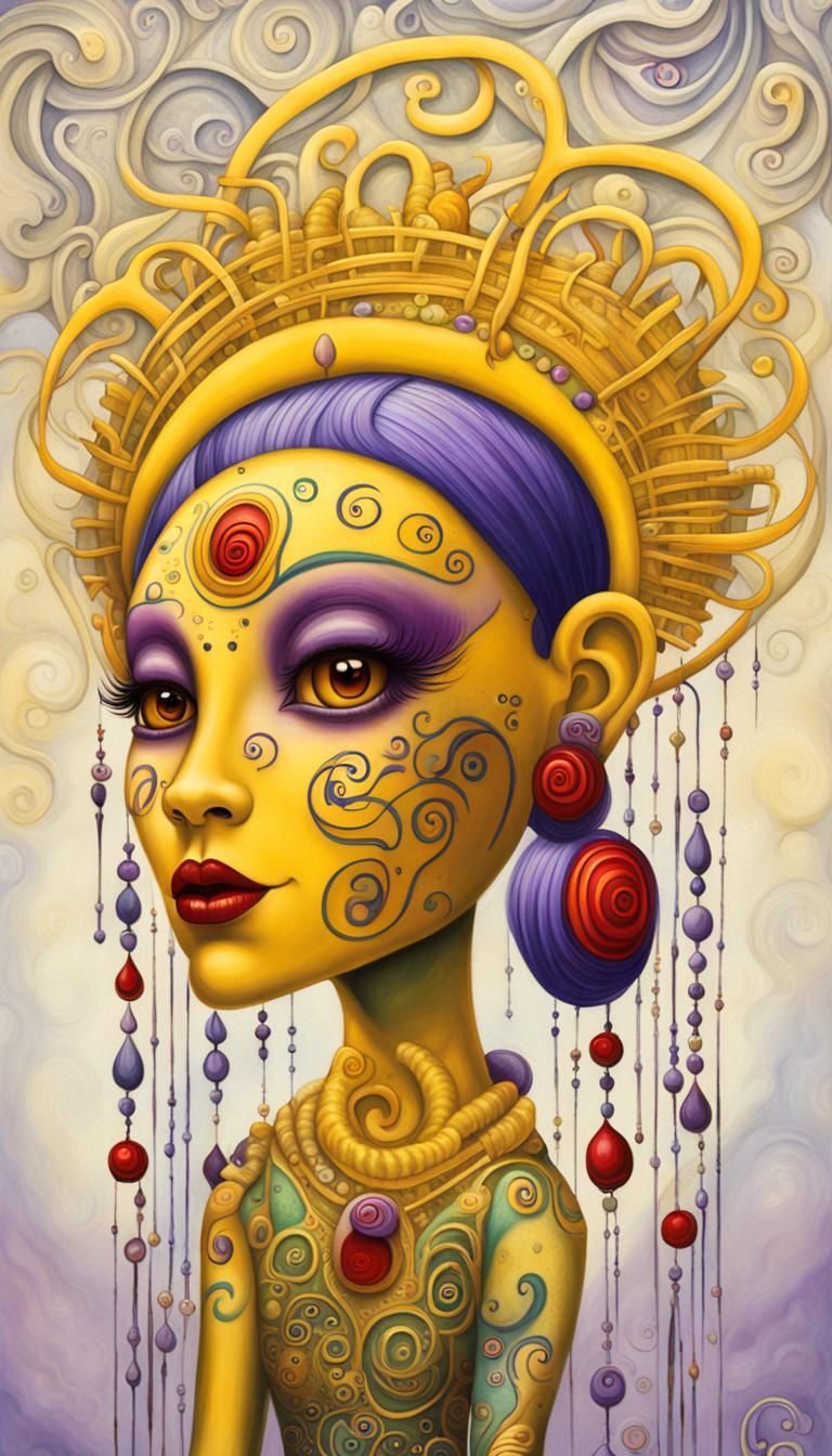 Fantasycore Creature in Klimt-Inspired Heritage Art