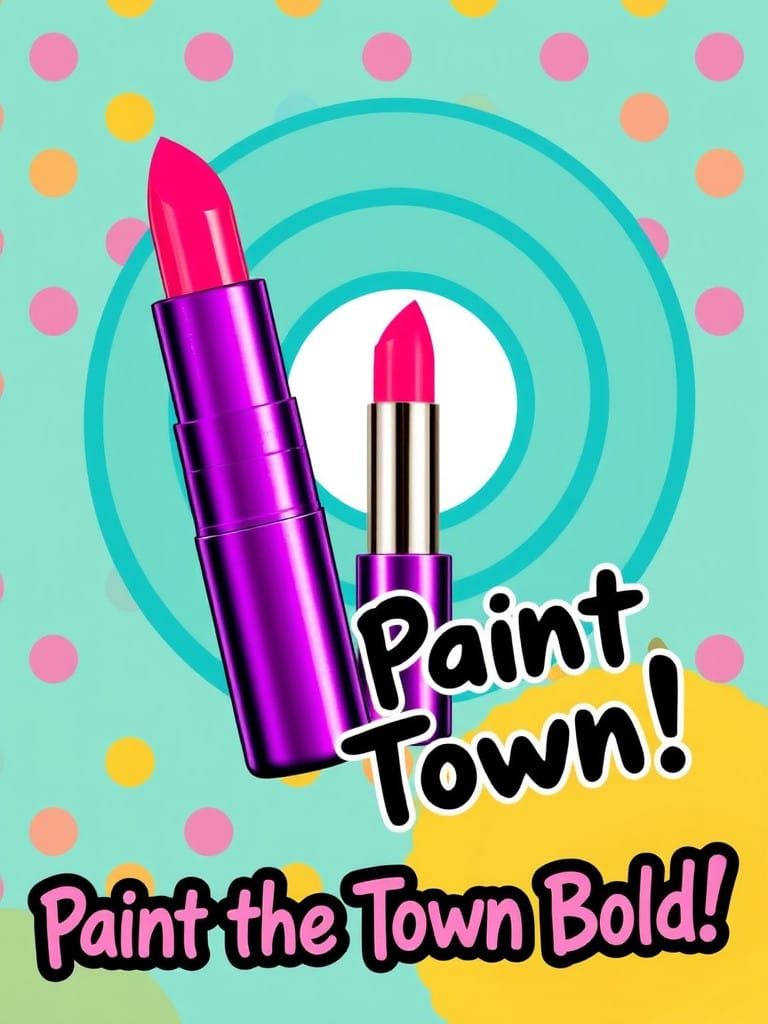 Vibrant Pop Art Lipstick Ad in Metallic Purple and Hot Pink