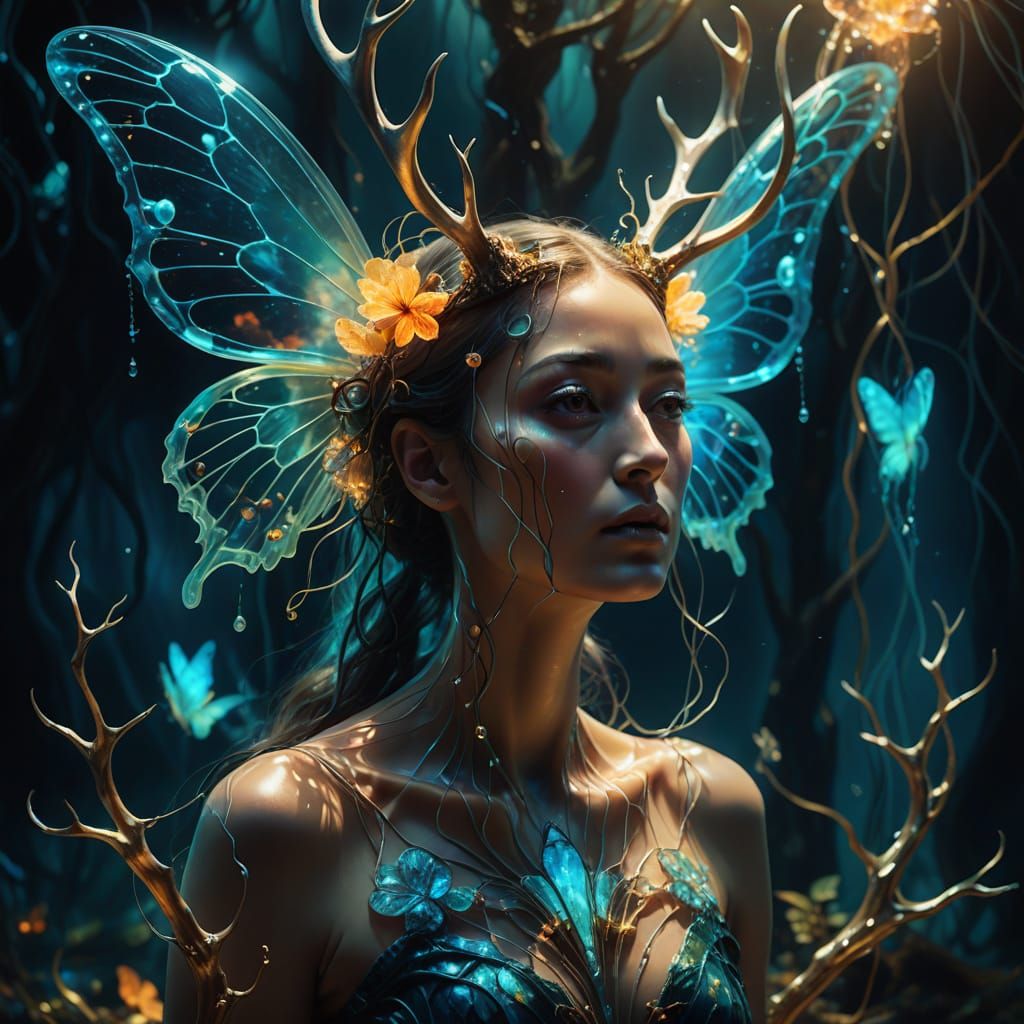 Surreal Jellyfish Creature with Deer Antlers