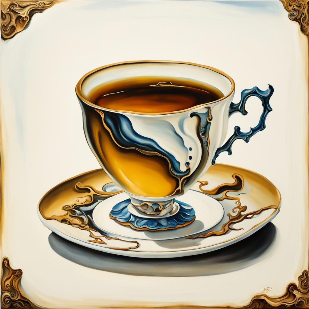 Surreal Melting Teacup: A Salvador Dali-esque Oil Painting