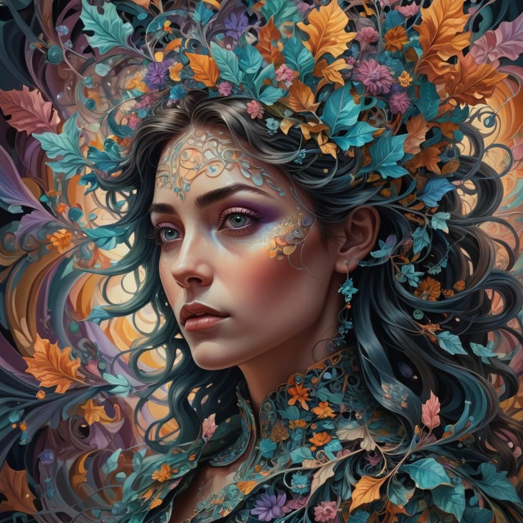 Surreal Fractal Woman Portrait in Escher Style