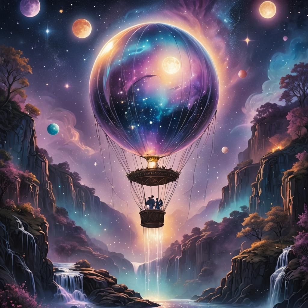 Cosmic Astral Waterfall Inside Iridescent Balloon
