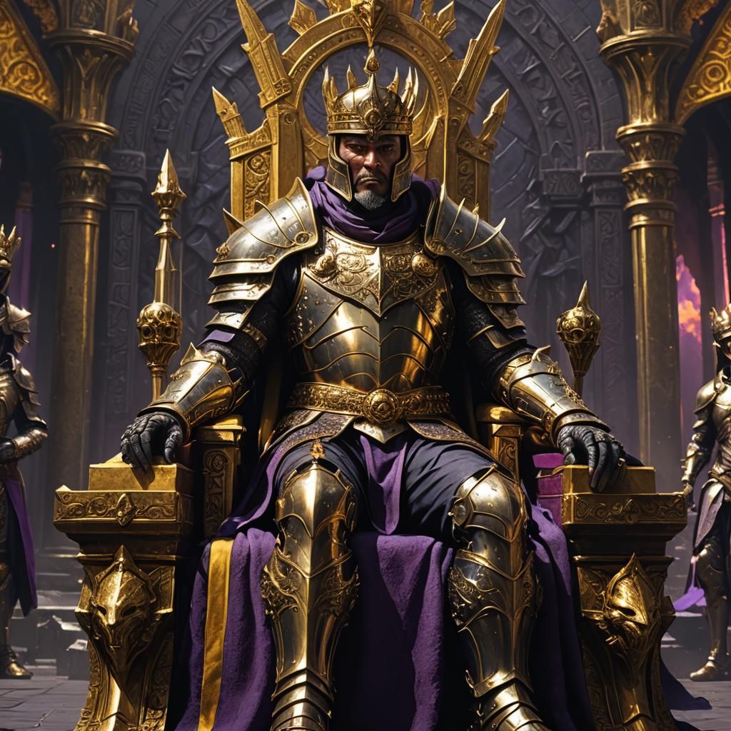 Armored King Overlooking Kingdom in Dark Fantasy Art
