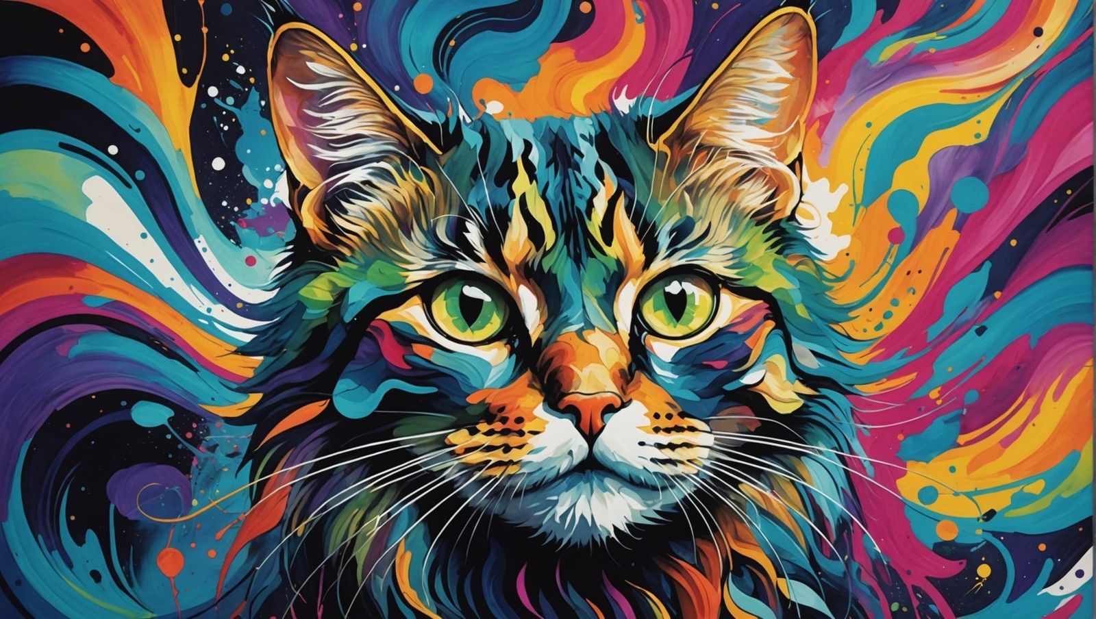Surreal Cat Collage with Abstract Brushstrokes
