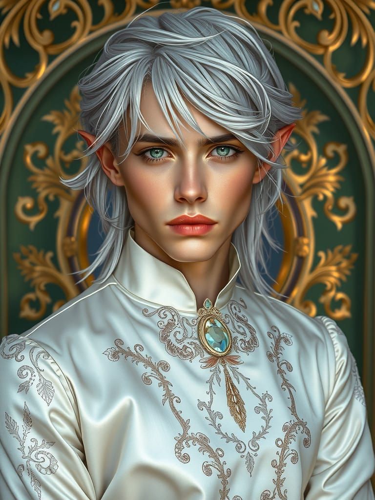 Androgynous Elf in Art Nouveau Attire