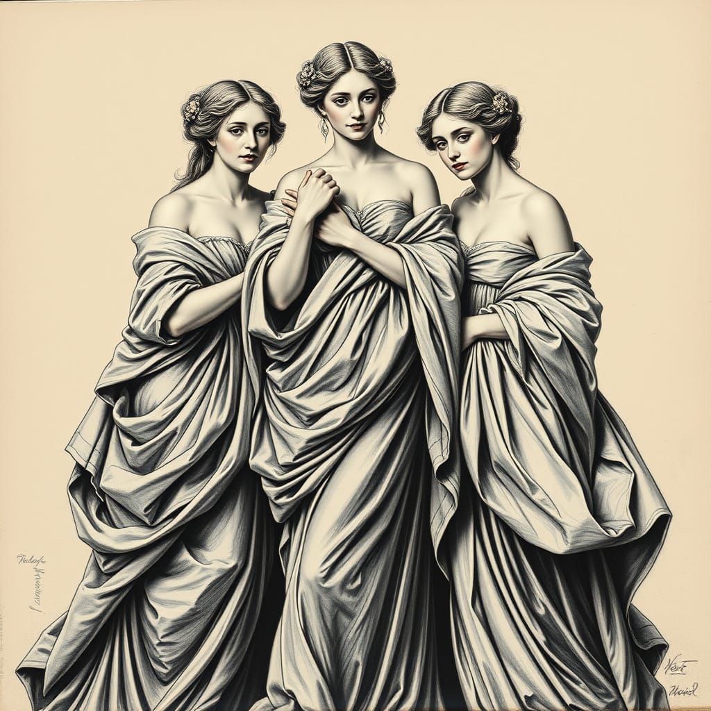 Elegant Women in Baroque Style as Les Trois Graces
