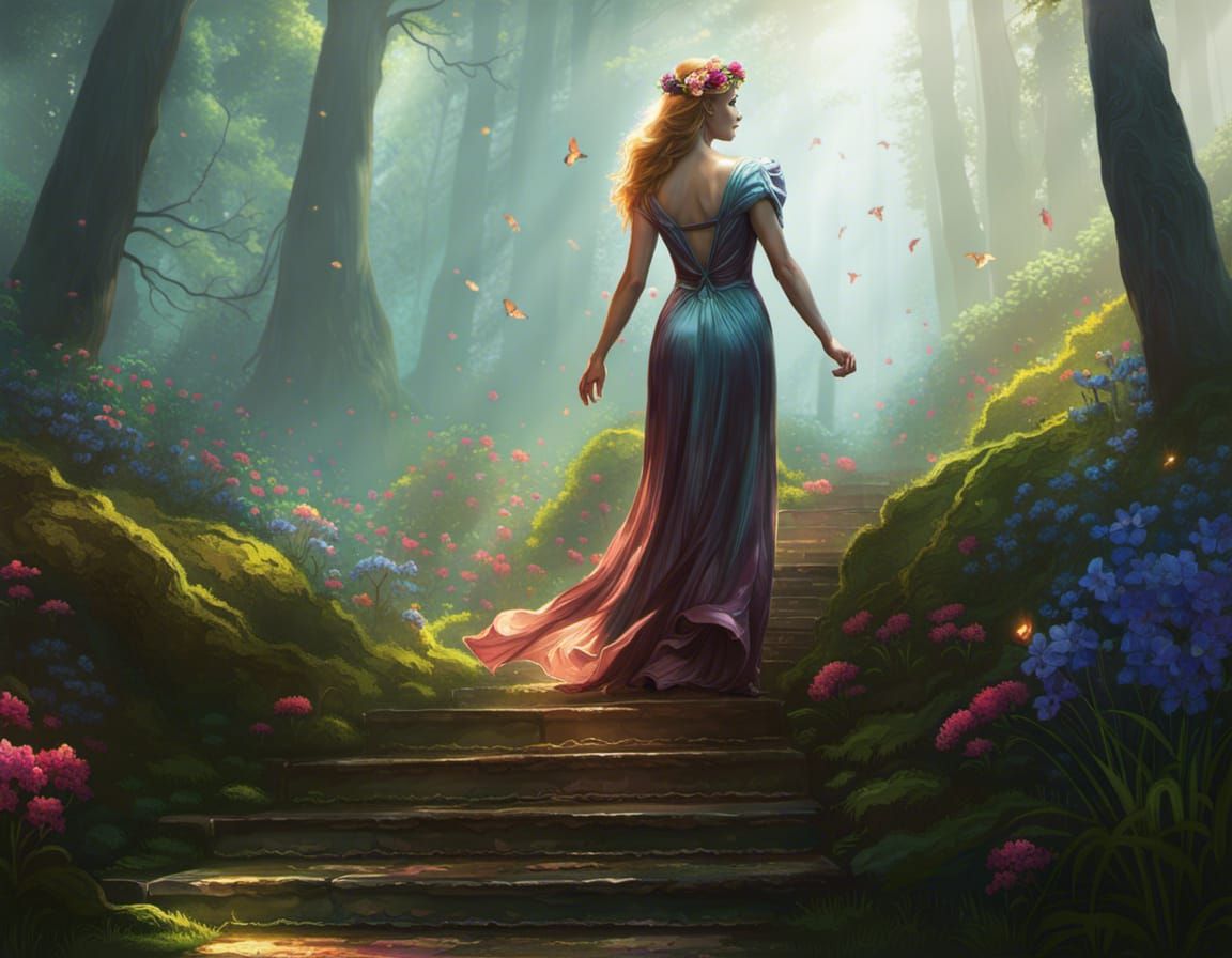 Persephone's Ascent: Spring Enchanted Forest, Art Nouveau