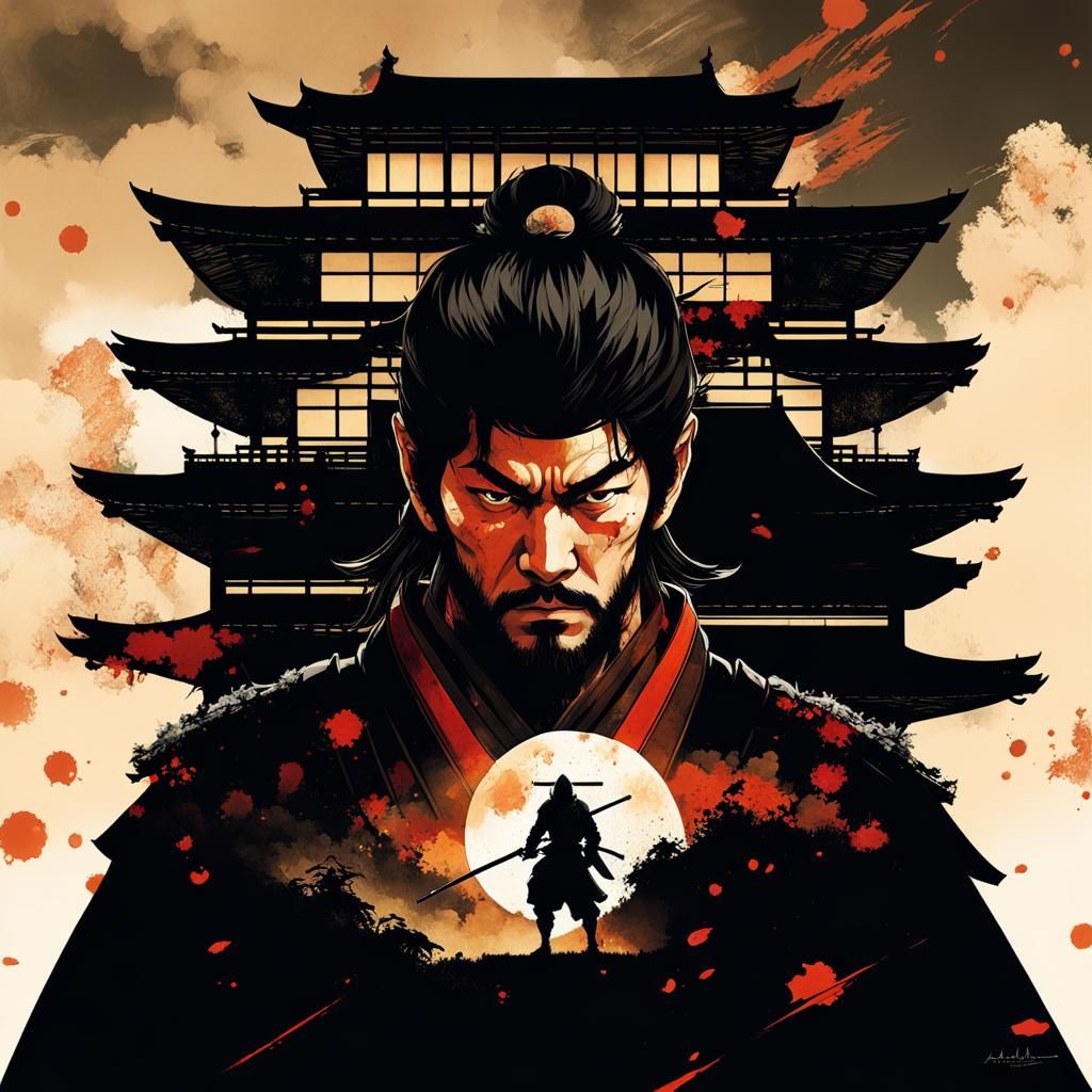 Samurai Double Exposure with Japanese Castle