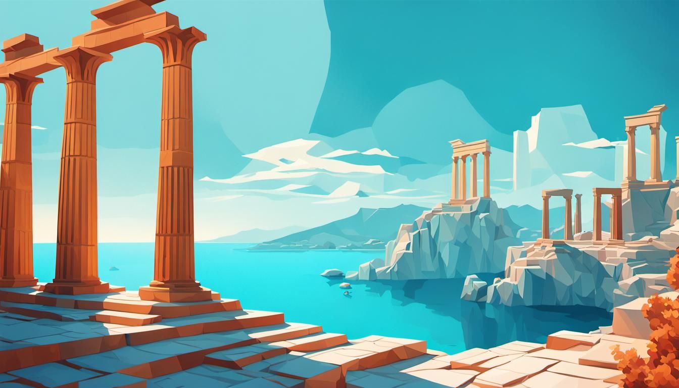 Sunny Greek Landscape in Polygon Art Style