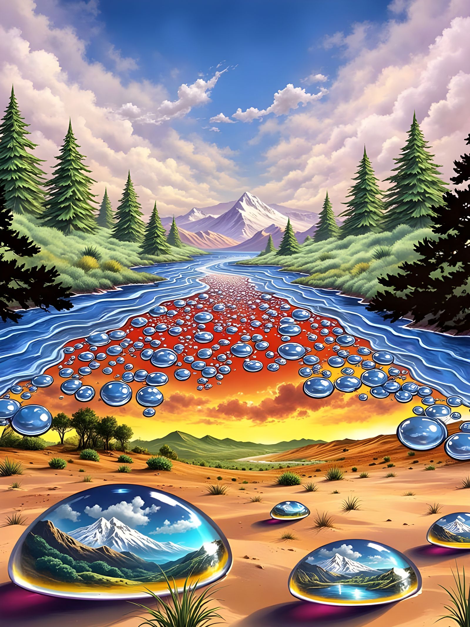 Musical River in Desert Landscape, Airbrush Art