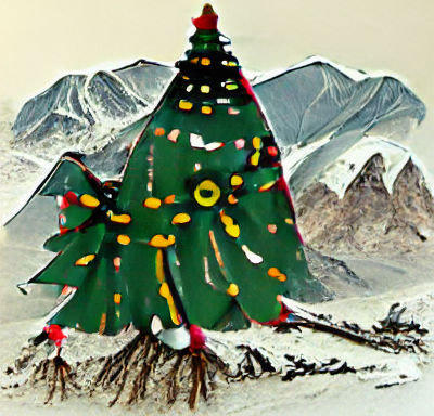 Christmas Tree in Snowy Mountain Landscape