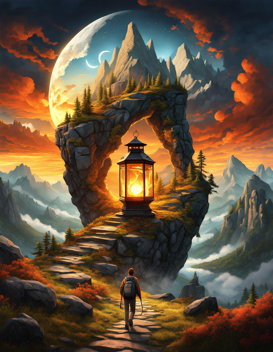 Surreal Lantern Stargate Dreamscape with Bonsai