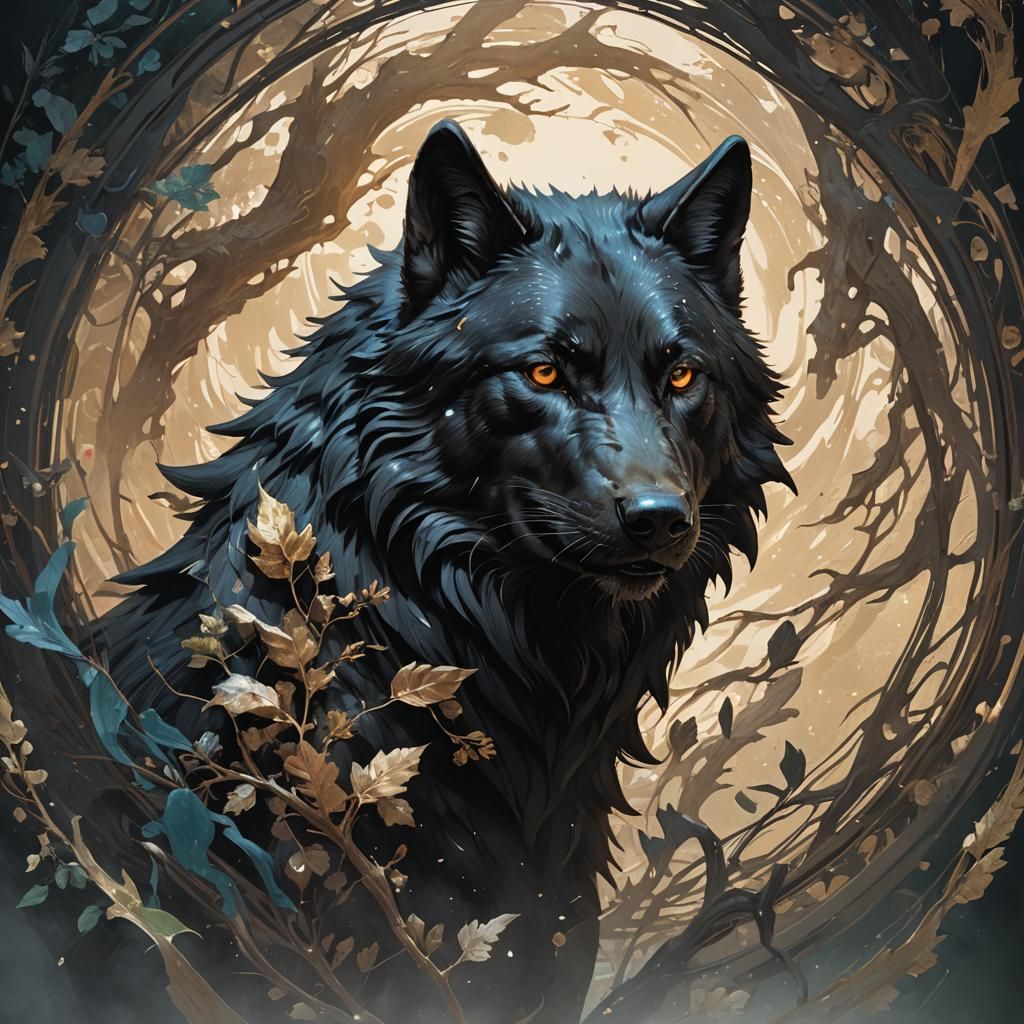 Black Wolf Portrait Carrying the Earth