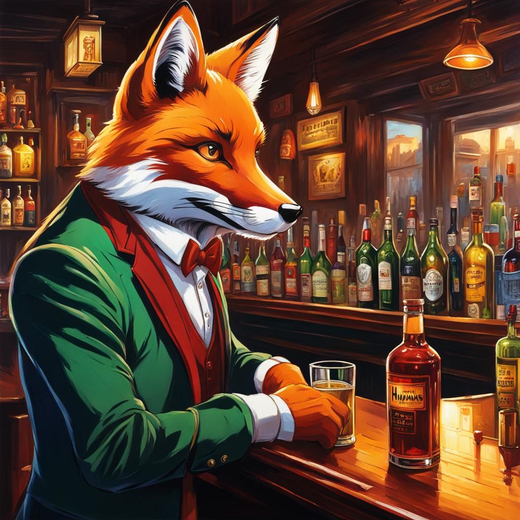 Anime Fox Bartender in Sunlit Tavern