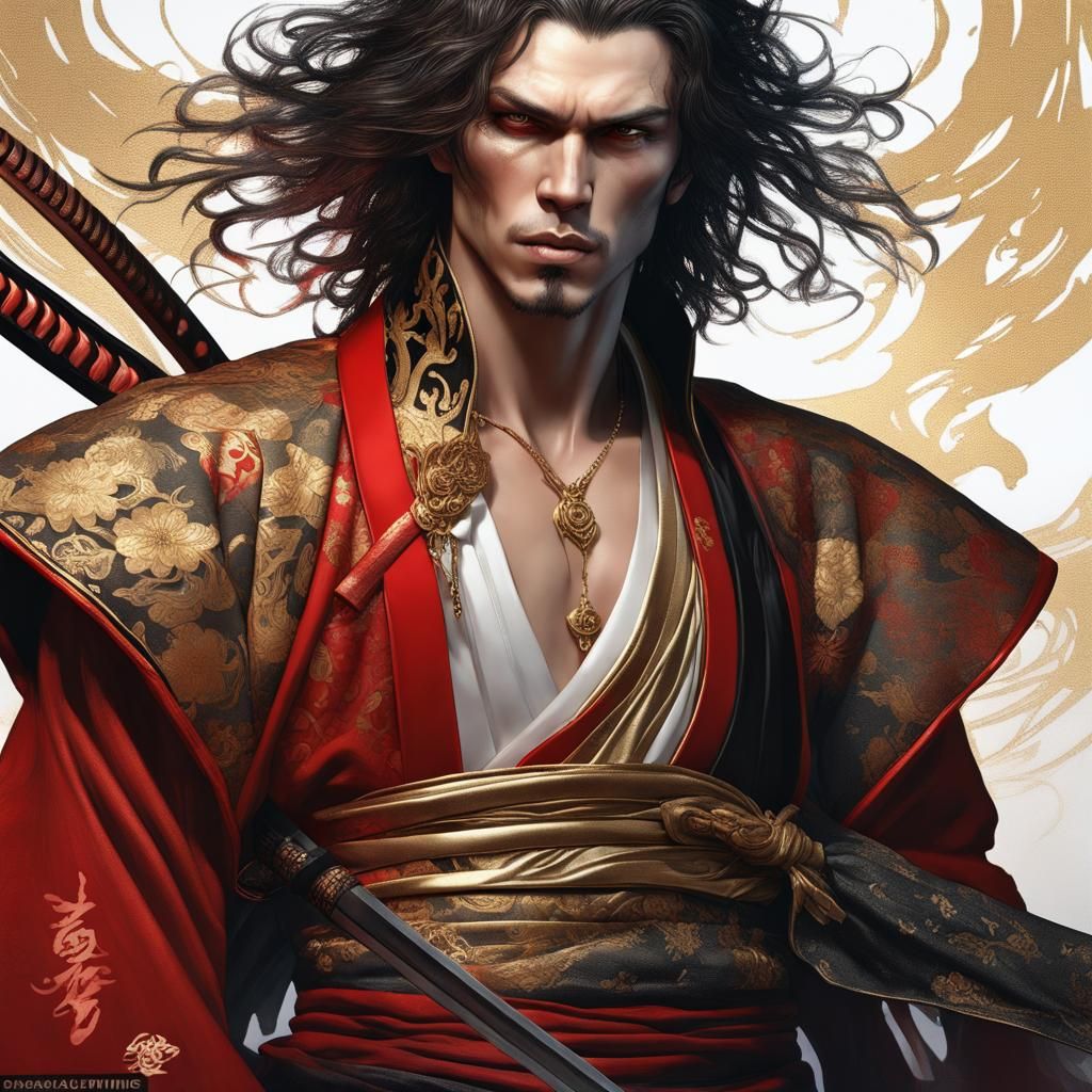 Samurai Portrait in Art Nouveau Style